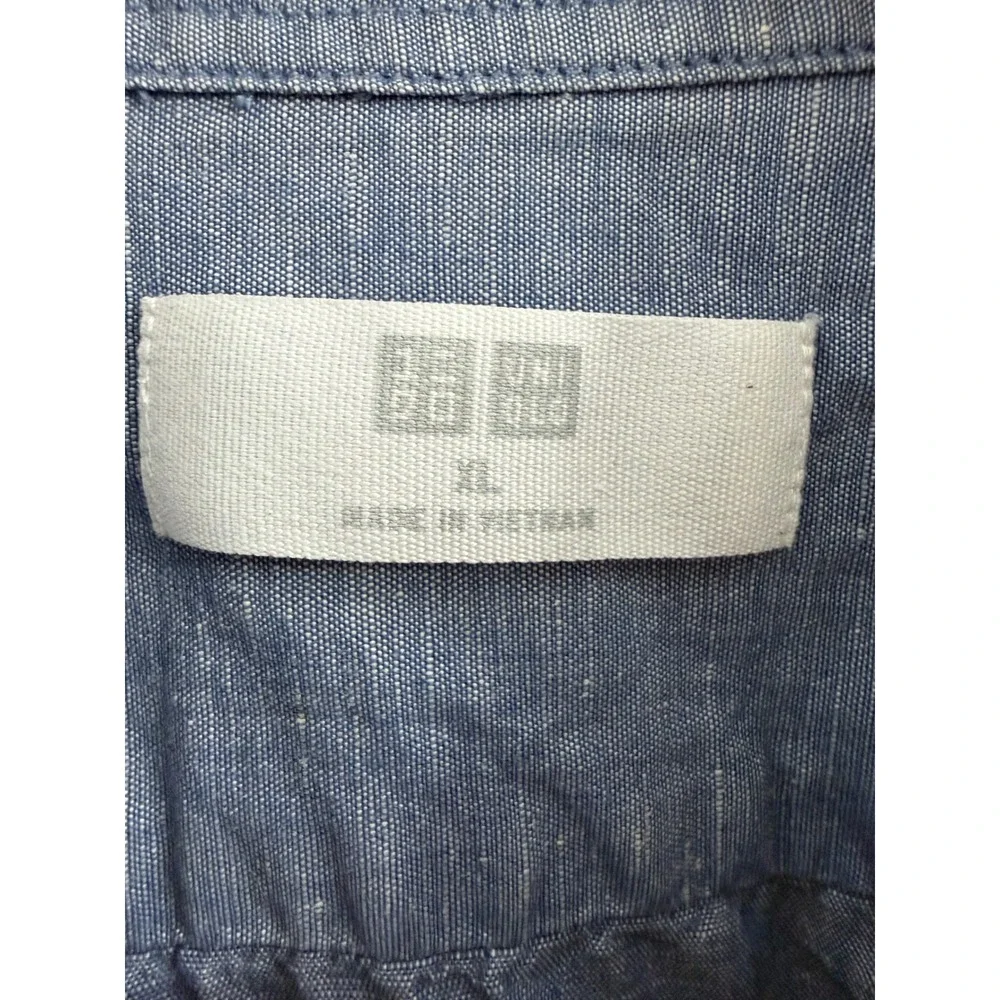Uniqlo Mens XL Blue Linen Cotton Blend Short Sleeve Button Down Shirt 414574 - Picture 4 of 6